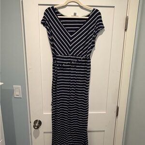 Motherhood Navy and White Striped Maxi Dress